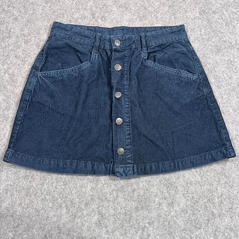 Free People Navy Blue Ray Cord Corduroy Button Up Mini Skirt Women's Size 4